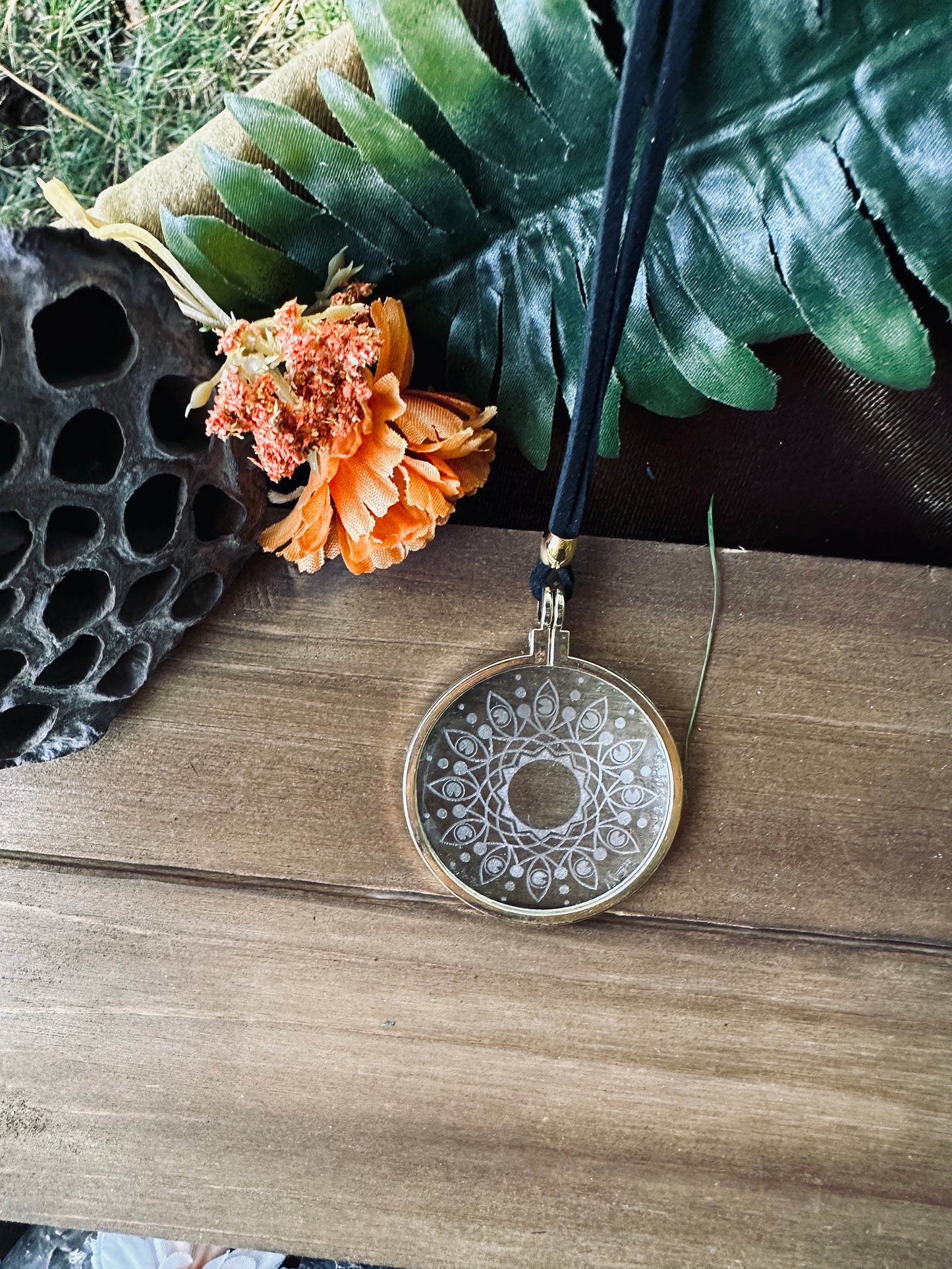 Third Eye Mandala Necklace, Solar Lighter, Magnifying Glass Necklace, Sustainable Jewelry, Cannabis Accessory