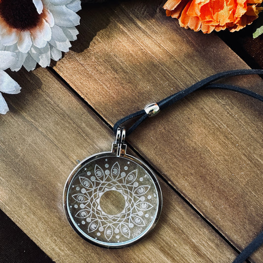 Third Eye Mandala Necklace, Solar Lighter, Magnifying Glass Necklace, Sustainable Jewelry, Cannabis Accessory