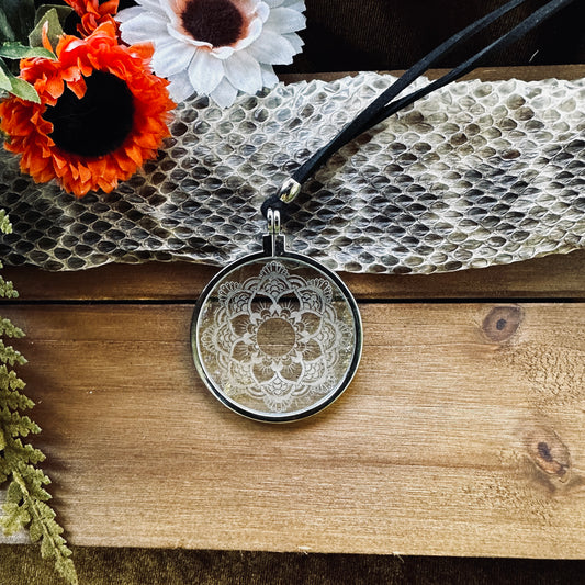 Flower Mandala Necklace, Solar Lighter, Magnifying Glass Necklace, Sustainable Jewelry, Cannabis Accessory