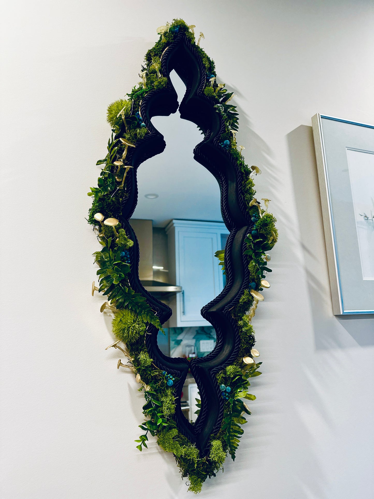 Moss Mirror Home Decor with Mushroom Fairy Lights