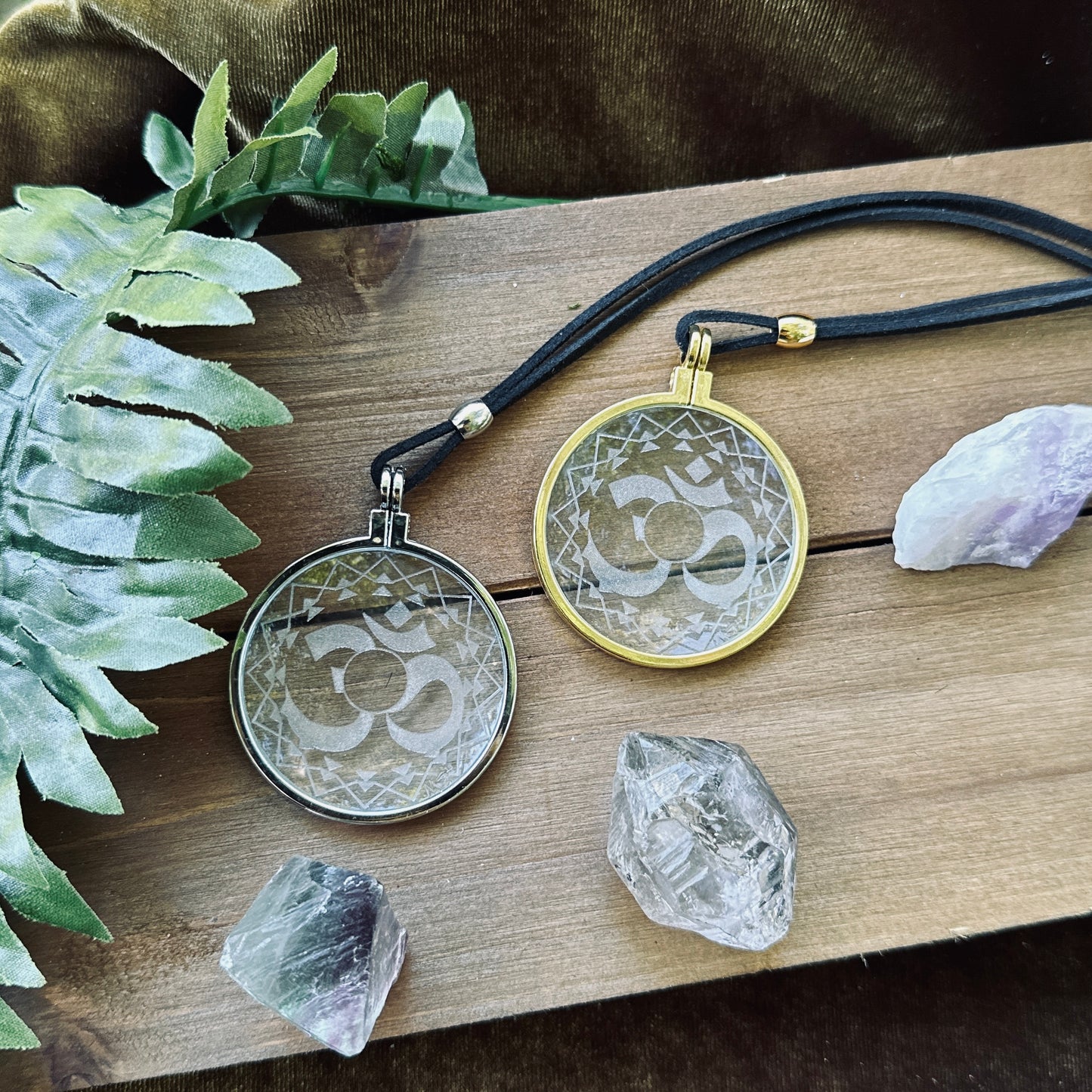 Om Yoga Necklace, Solar Lighter, Magnifying Glass Necklace, Sustainable Jewelry, Cannabis Accessory