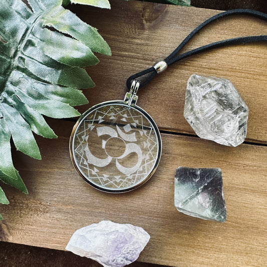 Om Yoga Necklace, Solar Lighter, Magnifying Glass Necklace, Sustainable Jewelry, Cannabis Accessory