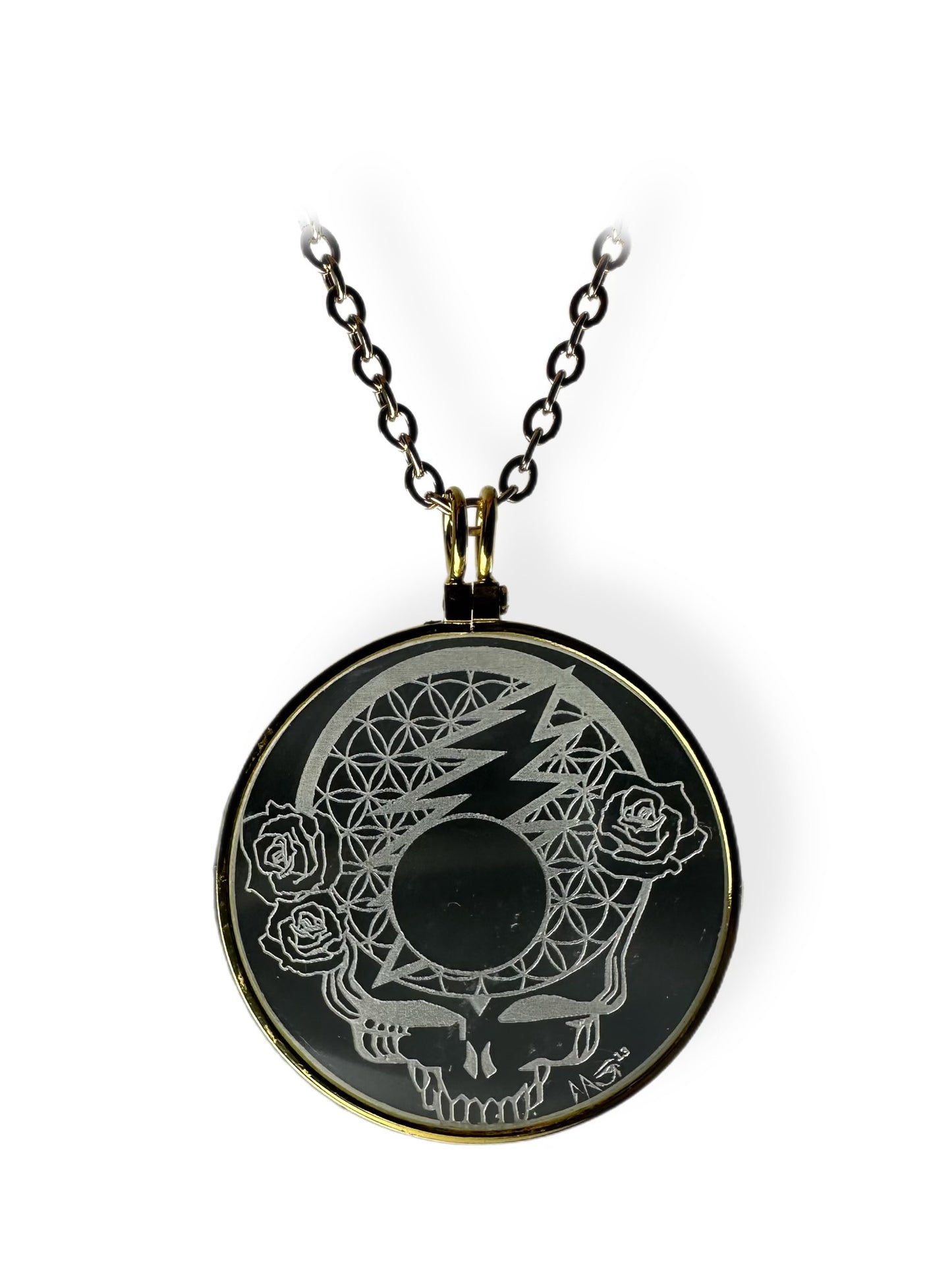 Grateful Dead Stealie Necklace, Solar Lighter, Magnifying Glass Necklace, Sustainable Jewelry, Cannabis Accessory