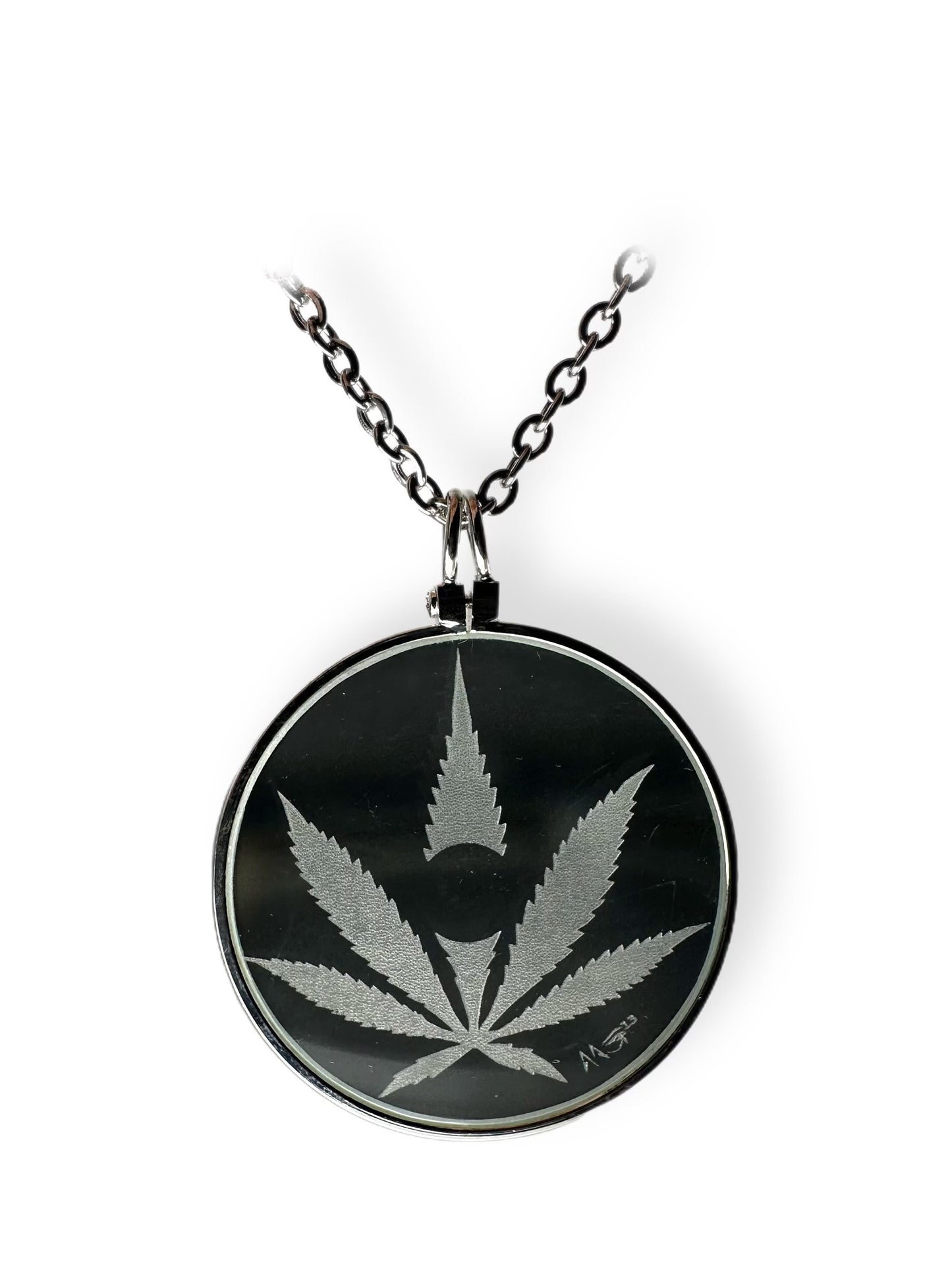 Marijuana Leaf Necklace, Cannabis Jewelry, Magnifying Glass Jewelry Necklace, Sustainable Solar Lighter, Cannabis Accessory