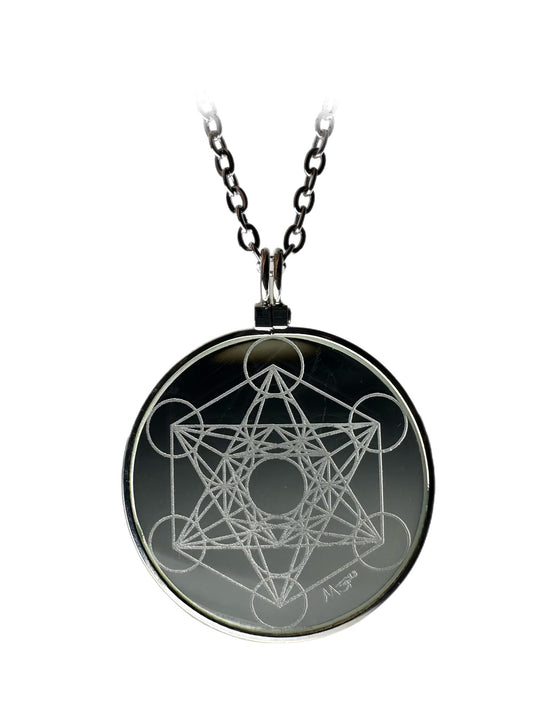 Metatron's Cube Sacred Geometry Necklace, Solar Lighter, Magnifying Glass Necklace, Sustainable Jewelry, Cannabis Accessory