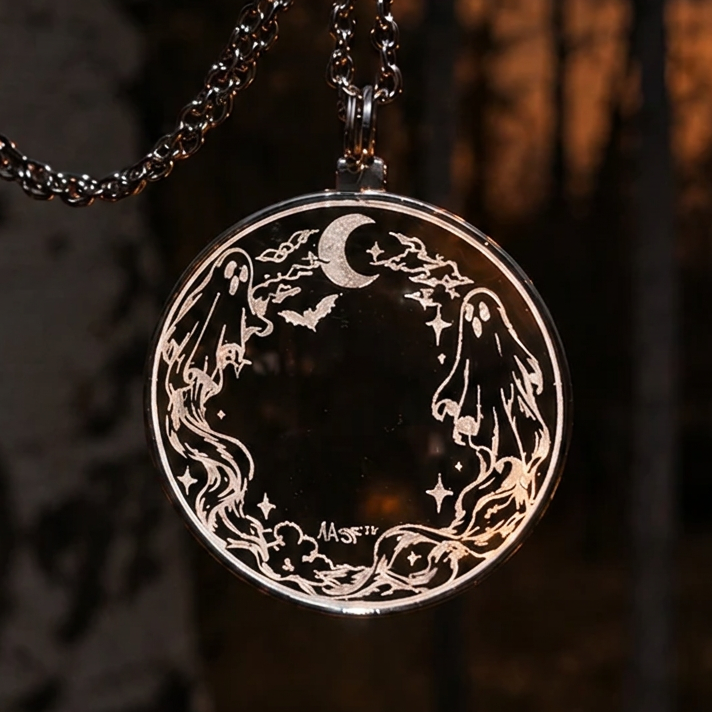 Spooky Ghost Solar Lighter Pendant | Halloween Magnifying Glass Necklace