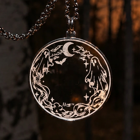 Spooky Ghost Solar Lighter Pendant | Halloween Magnifying Glass Necklace